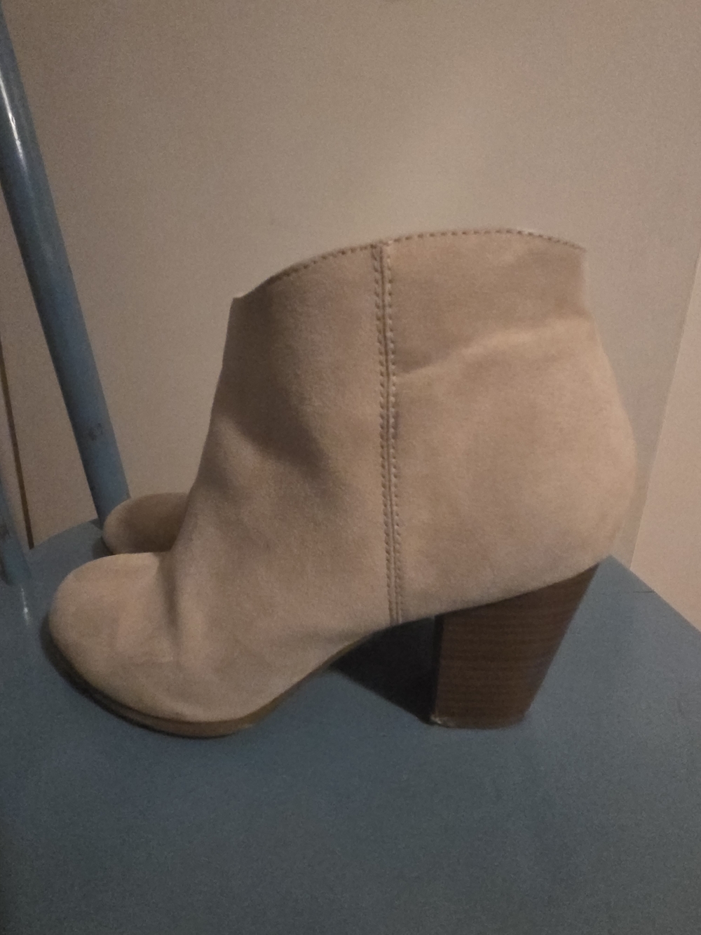 Old Navy Beige Suede Ankle Booties with Stacked Heel